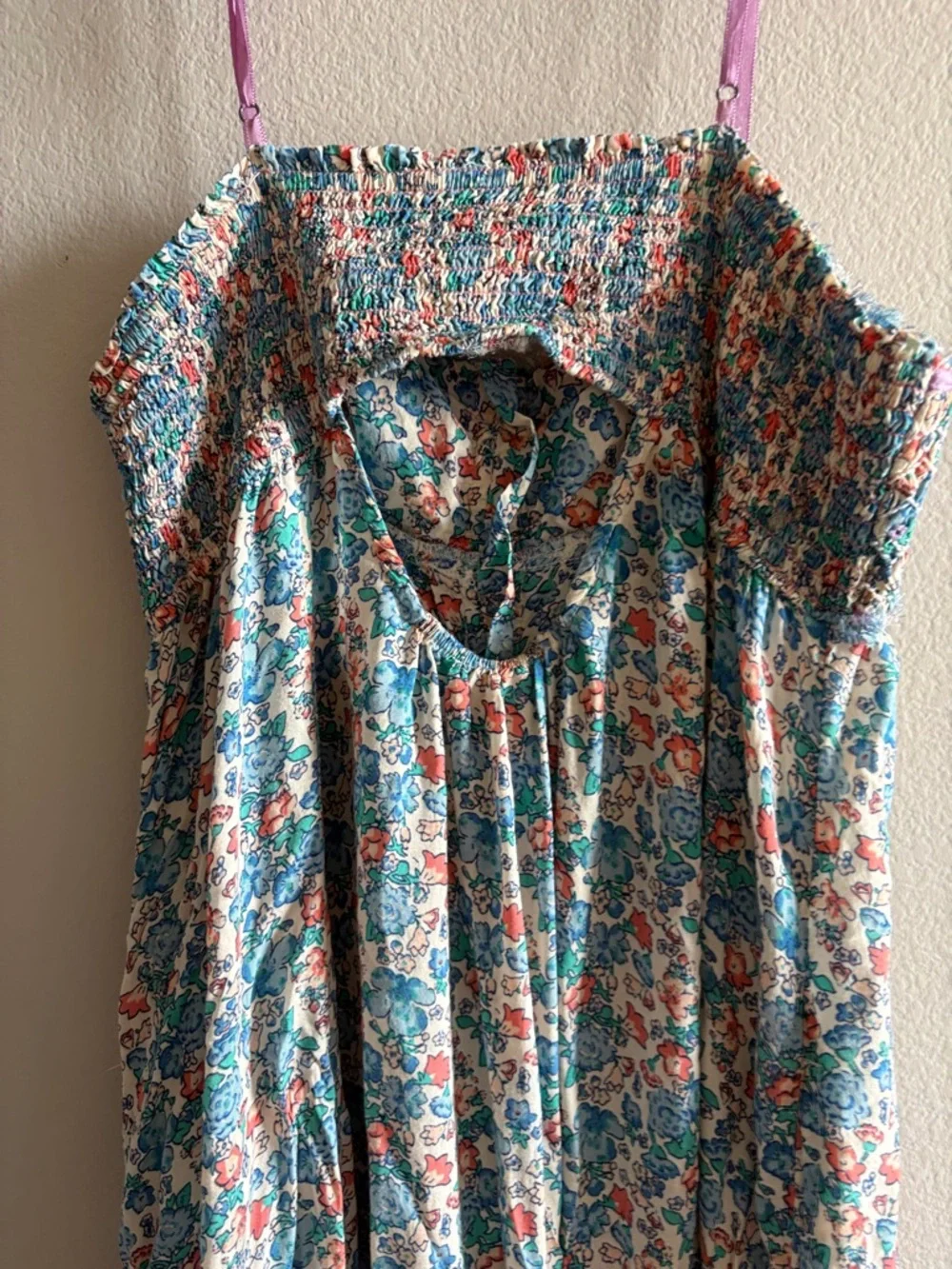 Free People Molly Jo Midi Dress Smocked Blossom Combo Blue Bohemian Size L - Picture 8 of 13